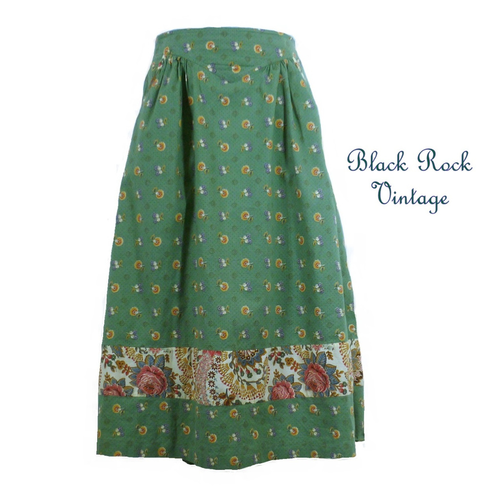 Vintage Midi Skirt,  Sage Floral, Joseph Magnin